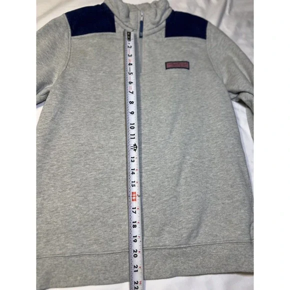 Vineyard Vines Sweater  Kids XL (18) Gray & Blue 1/4 Zip Pullover Preppy Casual - Picture 4 of 12
